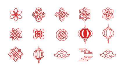 Traditional Chinese Lanterns and Cloud Symbols Decorative Pattern