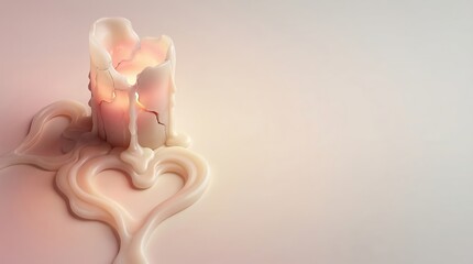 Melting white chocolate heart shape on pink background