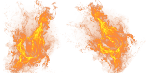 Two vibrant flames burning brightly on a transparent background