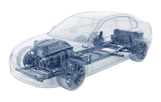 3d car chassis blueprint transparent background cutout png