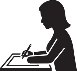 Silhouette of a woman working on a laptop in office