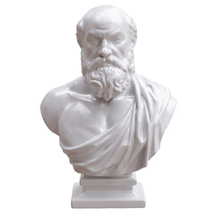 Obraz premium Ancient greek philosopher statue, Marble bust isolated on white, transparent. 3d
