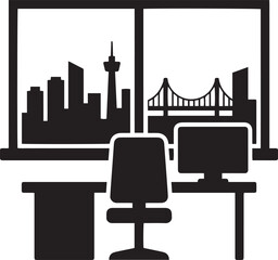 Modern city skyline silhouette with reflection