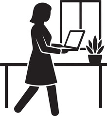 Business woman working on laptop in office vector illustration