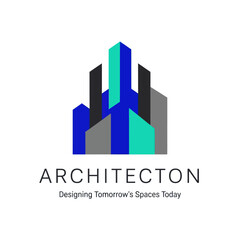 Fototapeta premium Abstract Architecton Logo with 3D Building Blocks.