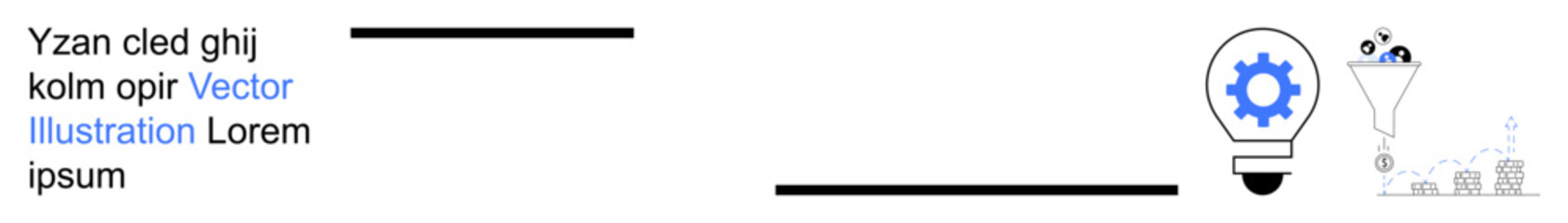 Innovation, technology processes, creative thinking, efficiency, digital transformation, data analysis. Gear in light bulb, funnel with icons. Innovation and technology processes concept