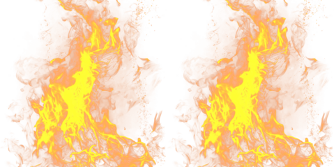 A vibrant and dramatic illustration of flames on a transparent background