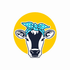beautiful cow head logo with bandana