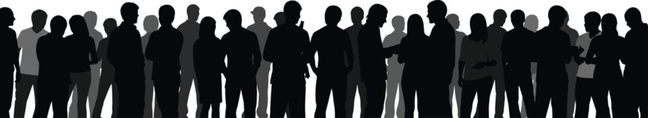 Silhouette Vector of Large Crowd Standing and Interacting Together Representing Community, Social Gathering, and Public Unity