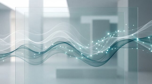 Teal digital wave with glowing connection points, abstract technology network - Powered by Adobe