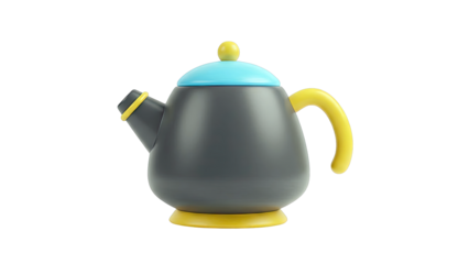 3D Render of a Modern Gray Teapot with Blue Lid and Yellow Accents