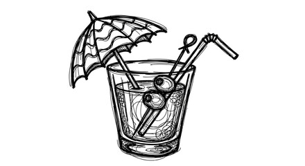 Obraz premium Cocktail Glass with Umbrella and Straws Illustration.