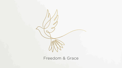 Obraz premium Minimalist Bird in Flight Vector Illustration with Golden Line for Peace-Themed Decor, Elegant Branding, and Nature-Inspired Design Projects