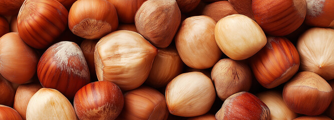 Hazelnuts Close-Up Full Frame Background – Natural Nuts Texture, Healthy Food, Organic Ingredients Concept
