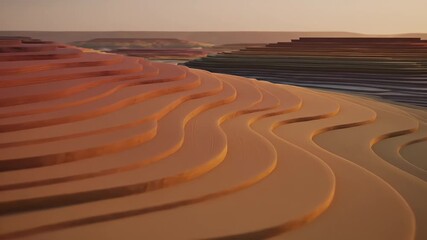 Abstract Layered Desert Landscape - This video shows an abstract, undulating landscape of layered terrains in varying shades of brown and beige, suggesting a desert or canyon topography. - Powered by Adobe