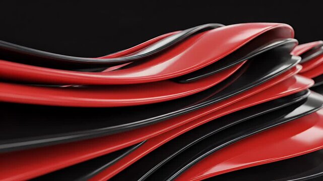 Abstract Red and Black Wavy Layers - This close-up shot displays a series of glossy red and black curved layers stacked upon each other, creating an abstract wave pattern.