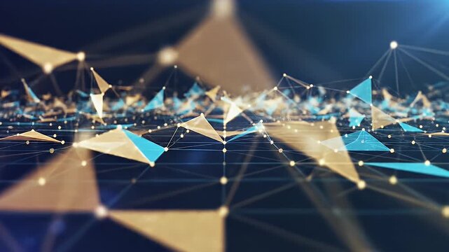 Abstract Network Connection Visualization - The video features an abstract digital network with interconnected points and triangular shapes.