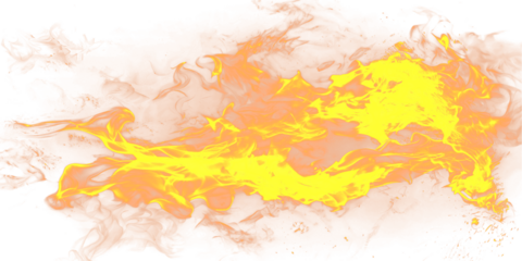 A vibrant and dynamic flame burns intensely on a black background on transparent background