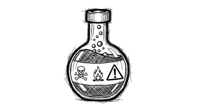 Toxic Chemical Flask with Warning Labels.