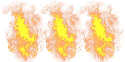 A fiery triple flame design on transparent background