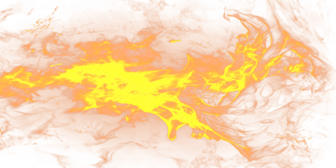 A vibrant and dramatic flame burns intensely on a transparent background