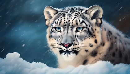 Obraz premium snow leopard in the snow generative ai