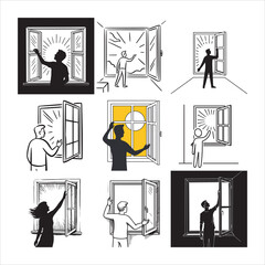 Opening Window Toward Bright Future Concept Vector