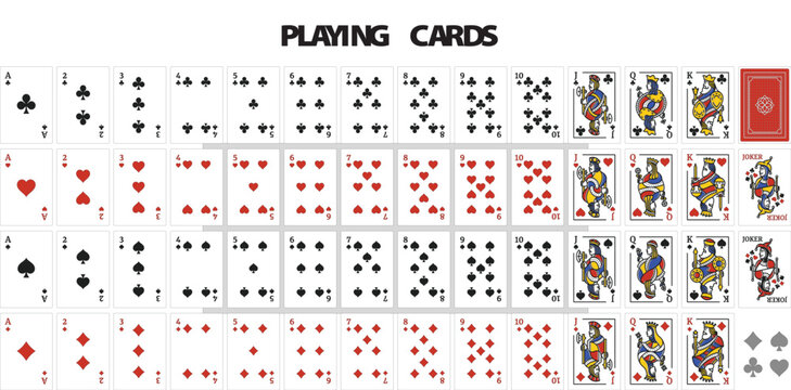 Complete Playing Cards Deck Vector Set with Suits, Face Cards, and Jokers