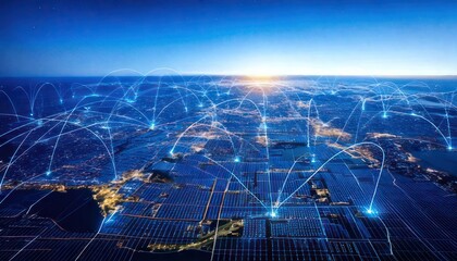 Aerial view of a global network, connecting cities and data points across the world, illustrating digital transformation.