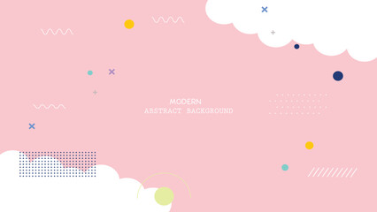 Modern abstract background with colorful geometric shapes and white clouds on pink with design and pattern and texture and graphic and art and illustration