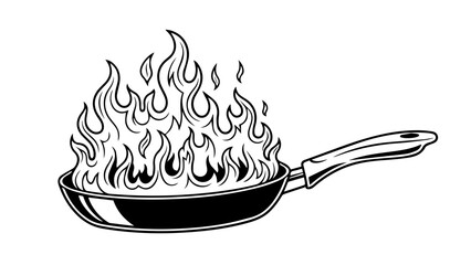 Fiery skillet illustration isolated on white background, Vector