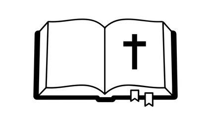 Open book with cross symbol isolated on white background, Vector