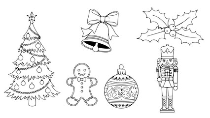 Holiday decorations and symbols isolated on white background, Vector