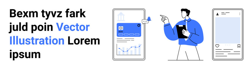 Fototapeta premium Data analysis, technology, digital marketing, social media, online interaction, business solutions. A professional examining tablet analytics and a social media interface. Digital marketing