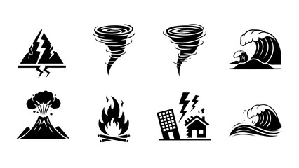 Natural disasters and emergency symbols isolated on white background, Vector