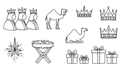 Illustrated symbols of celebration and gifts isolated on white background, Vector