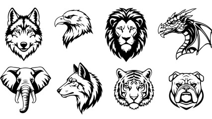Collection of wild animal silhouettes isolated on white background, Vector