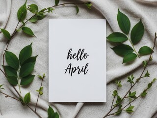 Handwritten Hello April Note With Green Leaves calligraphy