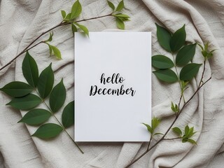Handwritten Hello December Note With Green Leaves calligraphy