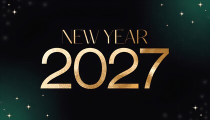 Golden New Year 2027 text design with sparkling stars and gradient background