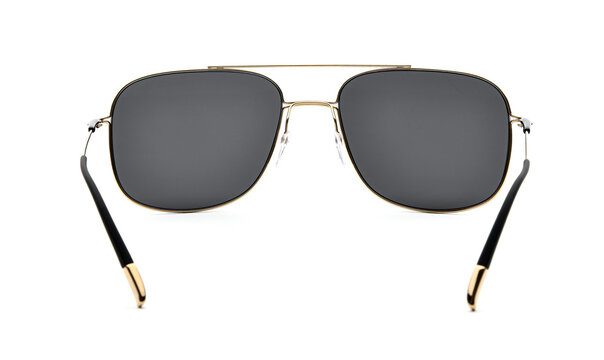 Protect Aviator Sunglasses back view isolated on white background. Eyeglasses with uv lens against sunlight inside view. Glasses rear view modern style for design template and poster