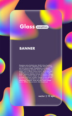 Glassmorphic banner frosted glass with vibrant liquid gradient frames for app design, presentation, poster, web, UI, creative digital project
