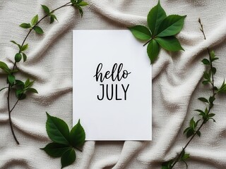 Handwritten Hello July Card With Green Leaves summer greeting 1