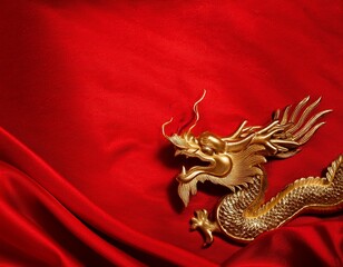 red silk background with golden dragon