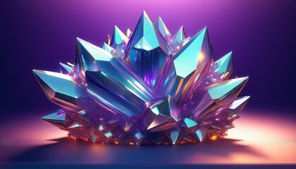 cluster of sharp metallic crystals against violet backdrop