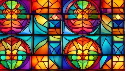 seamless pattern background of colorful stained glass windows with vibrant color palette