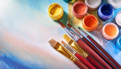 colorful oil paints and brushes art painting hobby creativity and imagination concept