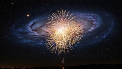 Firework display against galactic background