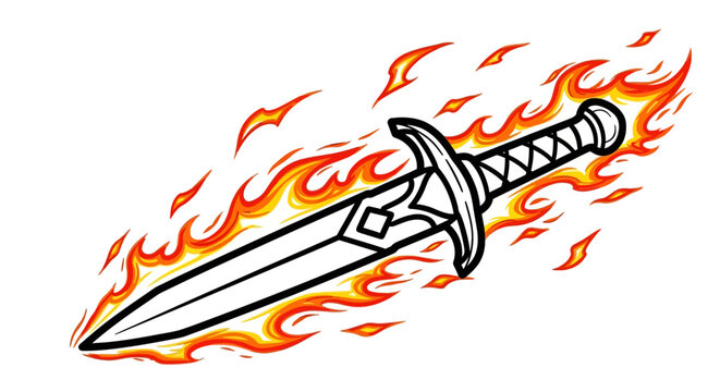Flaming Dagger with Fiery Blades Illustration.
