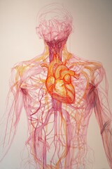 Human anatomical heart with circulatory system diagram